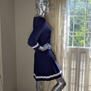 Tarrazzia Navy Pleated Culotte 3/4 Sleeve Dress